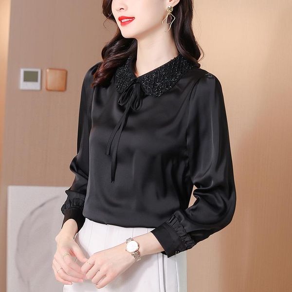 women's blouses & shirts blouse women autumn 2021 fashion office lady full sleeve silk solid beading straight black blusas womens and, White
women's blouses & shirts blouse women autumn 2021 fashion office lady full sleeve silk solid beading straight black blusas womens and, White