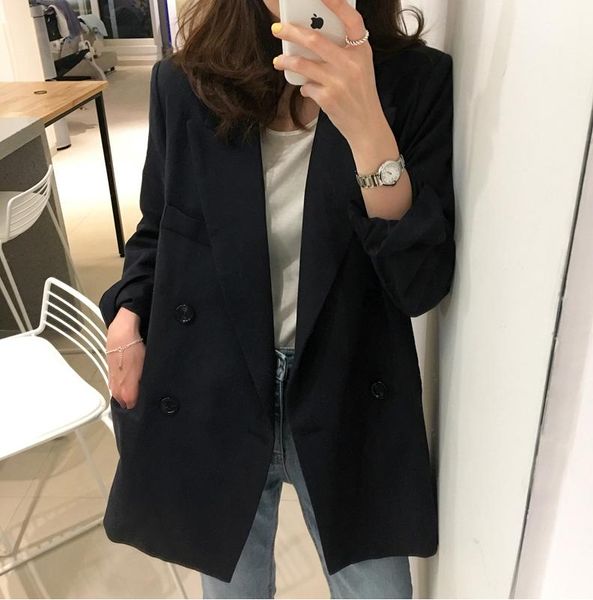 women's suits & blazers spring and autumn korean version of the black small suit in long section loose thin casual jacket female, White;black
women's suits & blazers spring and autumn korean version of the black small suit in long section loose thin casual jacket female, White;black