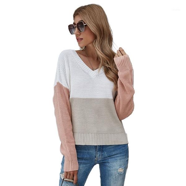 women's sweaters women long sleeve v-neck sweater color block ribbed trim jumper knitwear, White;black
women's sweaters women long sleeve v-neck sweater color block ribbed trim jumper knitwear, White;black