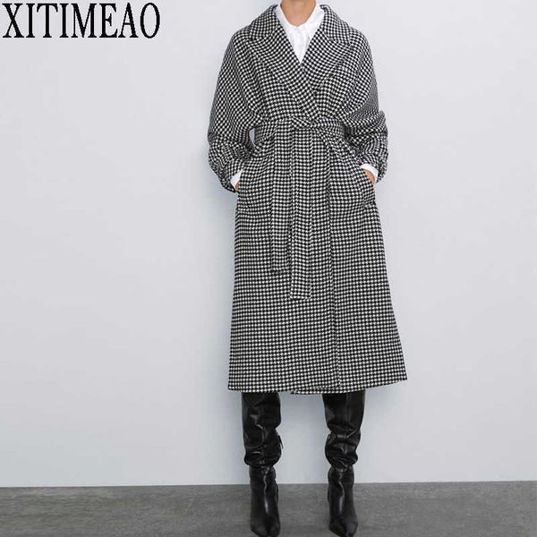 za plaid woollen overcoat autumn winter women jackets fashion coat with belt large size temperament long 210604, Black
za plaid woollen overcoat autumn winter women jackets fashion coat with belt large size temperament long 210604, Black