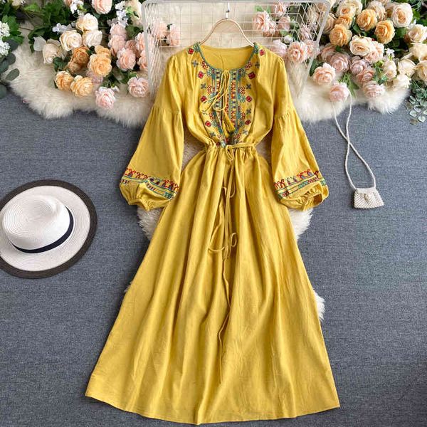 women embroidery dress o neck lantern sleeve a line dress autumn casual vacation drawstring dress chinese style 210419, Black;gray
women embroidery dress o neck lantern sleeve a line dress autumn casual vacation drawstring dress chinese style 210419, Black;gray