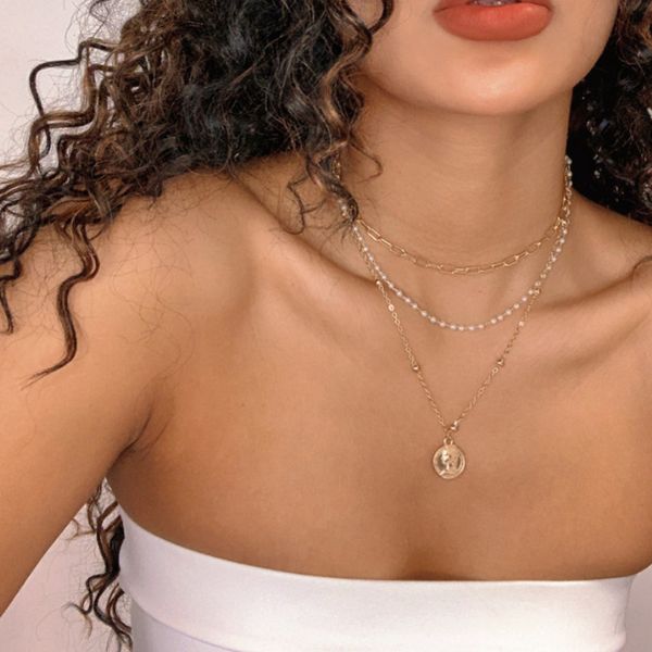 alloy human head coin pearl necklace multilayer pendant necklace lock chain wind, Silver
alloy human head coin pearl necklace multilayer pendant necklace lock chain wind, Silver