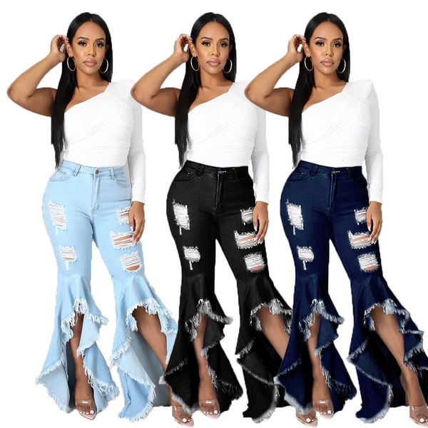 women's jeans denim torn jeans sliced hole boots cut trousers thin ladies stretched high jean waist czvd, Blue
women's jeans denim torn jeans sliced hole boots cut trousers thin ladies stretched high jean waist czvd, Blue