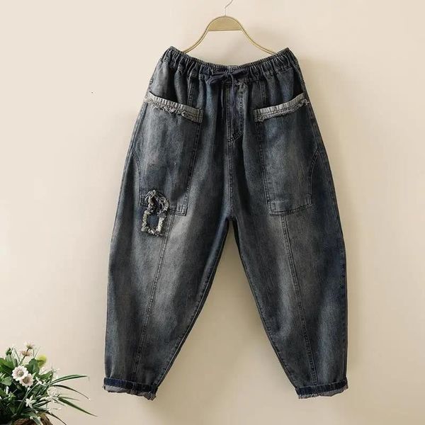 women's jeans arrival autumn women loose coated elastic waist ankle-length pants big pocket cotton denim patchwork harem w70 myxx, Blue
women's jeans arrival autumn women loose coated elastic waist ankle-length pants big pocket cotton denim patchwork harem w70 myxx, Blue