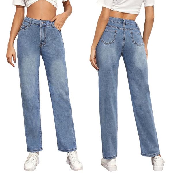 women's trousers, high waist denim jeans long straight loose solid color pants for female, Blue
women's trousers, high waist denim jeans long straight loose solid color pants for female, Blue