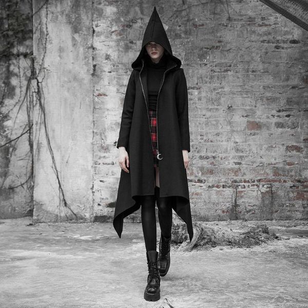 women's wool & blends punk rave dark loose irregular woolen coat metal zipper sharp angle hat witch halloween stage performance jacket, Black
women's wool & blends punk rave dark loose irregular woolen coat metal zipper sharp angle hat witch halloween stage performance jacket, Black
