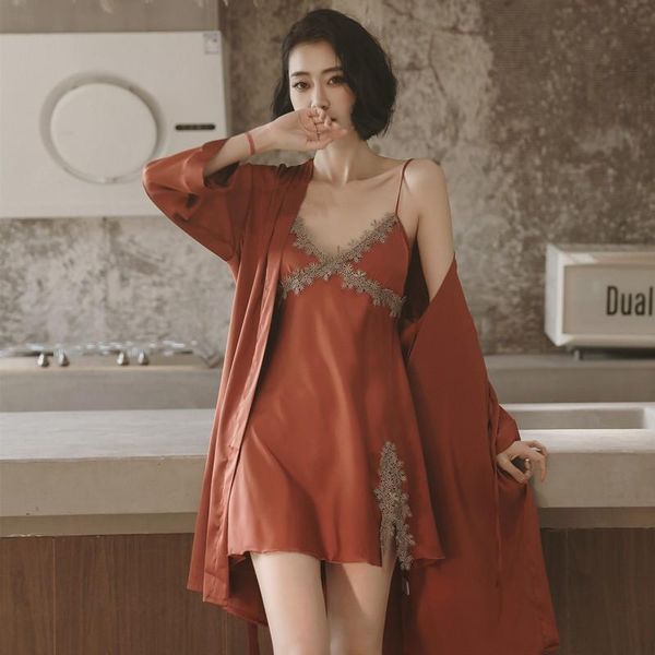 lace spaghetti strap autumn hollow out long section women robe set cardigan twinset bathrobe intimate lingerie women's sleepwear, Black;red
lace spaghetti strap autumn hollow out long section women robe set cardigan twinset bathrobe intimate lingerie women's sleepwear, Black;red