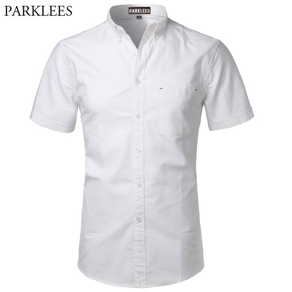 white oxford cotton short sleeve shirt men summer brand slim fit mens dress shirts casual button down chemise homme 210522, White;black
white oxford cotton short sleeve shirt men summer brand slim fit mens dress shirts casual button down chemise homme 210522, White;black