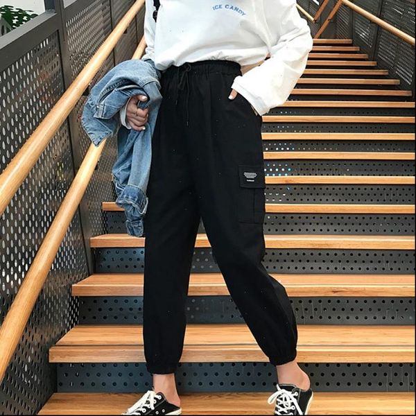 women capri high waist loose joggers drawstring streetwear cargo pants solid big pocket causal punk trousers, Black;white
women capri high waist loose joggers drawstring streetwear cargo pants solid big pocket causal punk trousers, Black;white