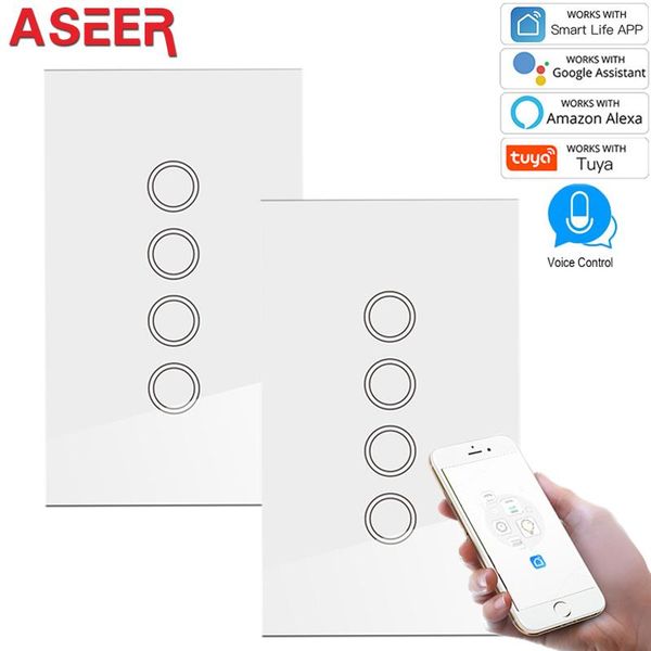 smart home control aseer,au/us 2pcs tuya/smart life 4 gang 2 way wifi wall light touch switch for google amazon alexa voice control,ac110-24
smart home control aseer,au/us 2pcs tuya/smart life 4 gang 2 way wifi wall light touch switch for google amazon alexa voice control,ac110-24