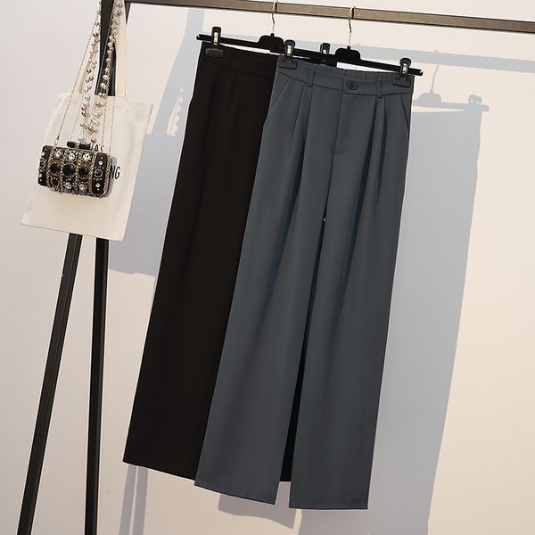 gray black plus size high waist wide leg pants women's autumn loose straight suit ice silk women 110a 210420, Black;white
gray black plus size high waist wide leg pants women's autumn loose straight suit ice silk women 110a 210420, Black;white