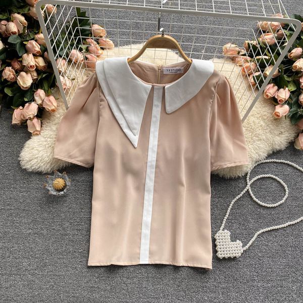 women's knits & tees summer fashion short sleeve shirt asymmetric contrast lapel slim blusa feminina blusas rojas mujer blous, White
women's knits & tees summer fashion short sleeve shirt asymmetric contrast lapel slim blusa feminina blusas rojas mujer blous, White