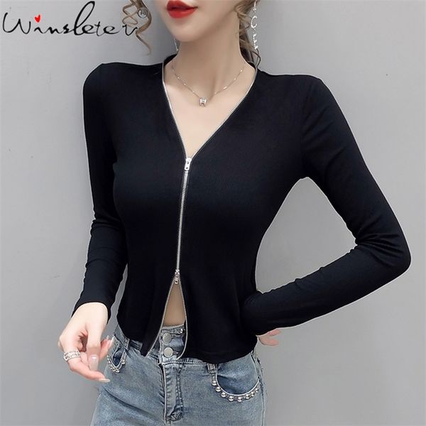 black cotton zip up t-shirt knitted long sleeve stretch cropped casual women spring/autumn t07712b 210421, White
black cotton zip up t-shirt knitted long sleeve stretch cropped casual women spring/autumn t07712b 210421, White