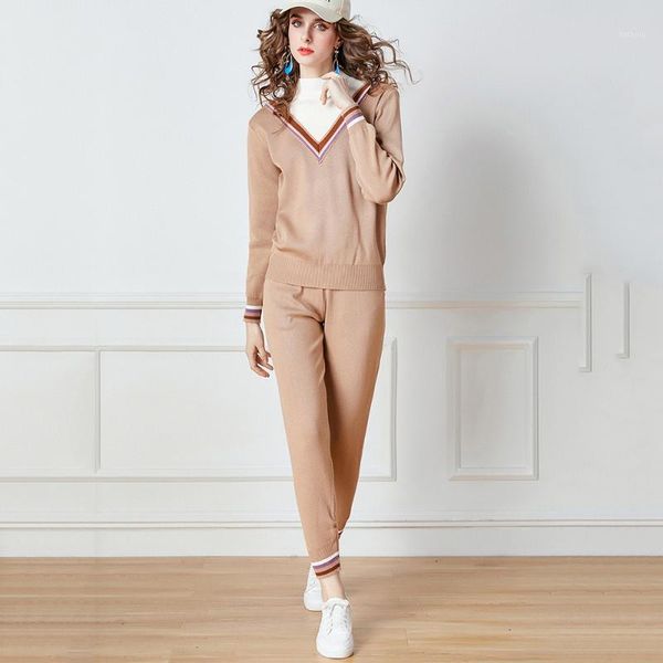 western style two piece sets autumn winter the fashion loose simple thin sale casual contrast splicing half high collar, White
western style two piece sets autumn winter the fashion loose simple thin sale casual contrast splicing half high collar, White