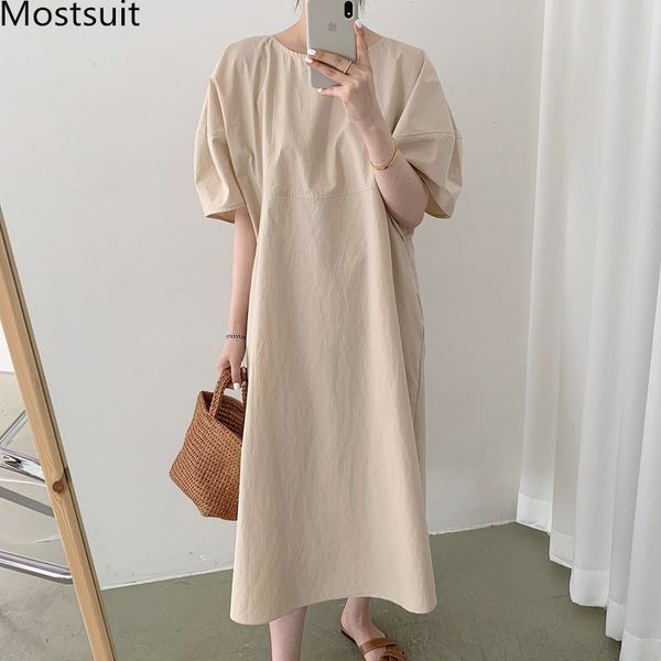 basic solid women long dress summer puff sleeve o-neck loose waist dresses casual fashion korean female vestidos femme 210518, Black;gray
basic solid women long dress summer puff sleeve o-neck loose waist dresses casual fashion korean female vestidos femme 210518, Black;gray