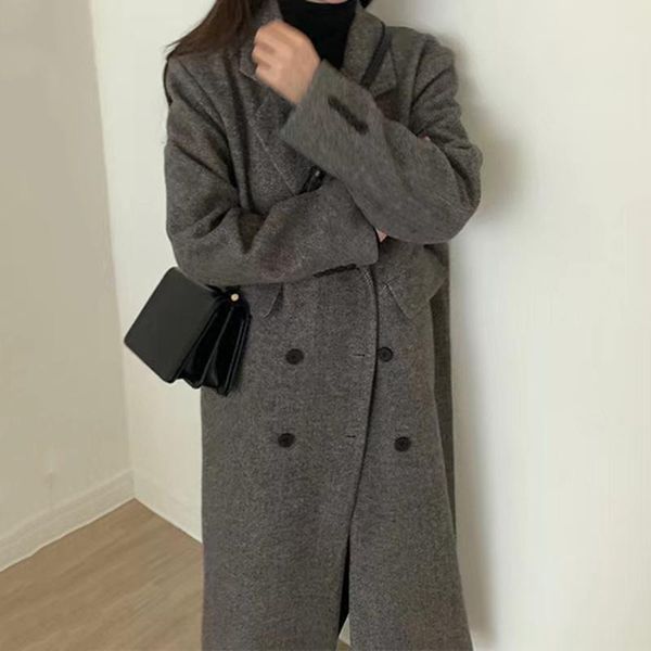 women's wool & blends korean chic autumn notched double breasted loose pocket solid color cardigan knee length tweed coat female tide u, Black
women's wool & blends korean chic autumn notched double breasted loose pocket solid color cardigan knee length tweed coat female tide u, Black
