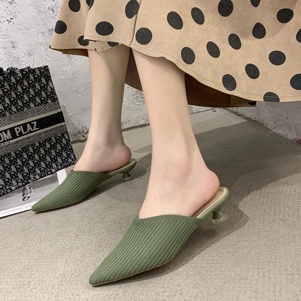 slippers knitted elastic mules shoes women 2021 summer pointed toe low heel elegant closed sandals, Black
slippers knitted elastic mules shoes women 2021 summer pointed toe low heel elegant closed sandals, Black