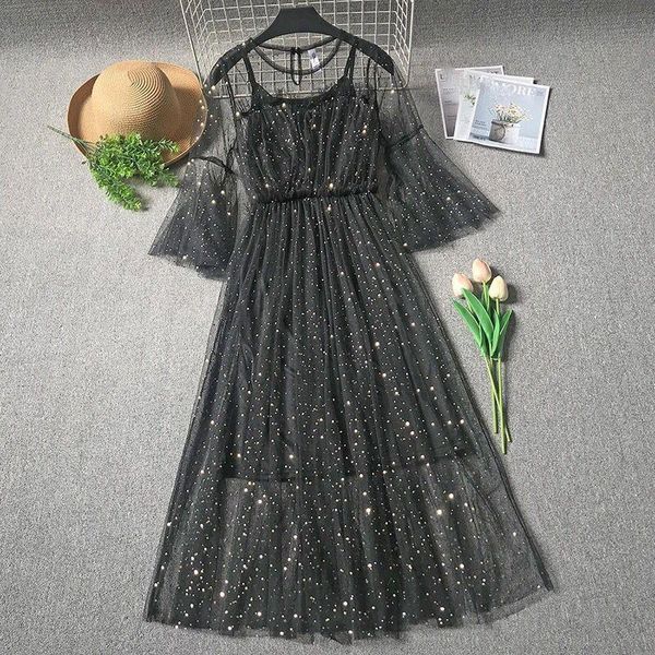 female o-neck stars sequined mesh shiny fairy dress women elegant dressgauze princesskorean dresses casual, Black;gray
female o-neck stars sequined mesh shiny fairy dress women elegant dressgauze princesskorean dresses casual, Black;gray