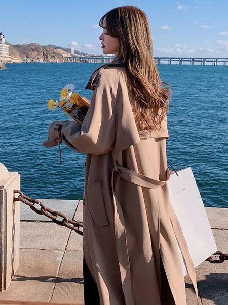women's trench coats windbreaker spring clothes medium long 2021 net red versatile korean loose small coat thin fashion trend, Tan;black
women's trench coats windbreaker spring clothes medium long 2021 net red versatile korean loose small coat thin fashion trend, Tan;black