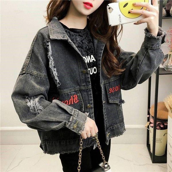 women's jackets 2021 spring autumn fashion women denim jacket casual korean version letter hole long sleeve coat jk164, Black;brown
women's jackets 2021 spring autumn fashion women denim jacket casual korean version letter hole long sleeve coat jk164, Black;brown