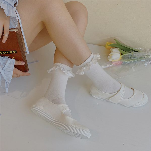 summer women' lace slim lovely soft sister lolita ear socks jk, Red;black