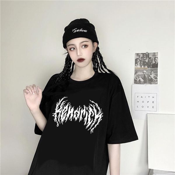 retro dark back to the future wind harajuku printed hip hop street women's loose summer short sleeve t-shirt, White 
retro dark back to the future wind harajuku printed hip hop street women's loose summer short sleeve t-shirt, White