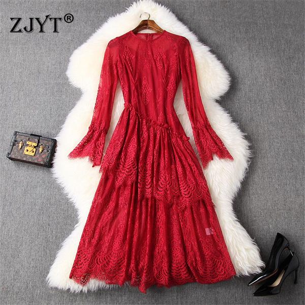 casual dresses fashion designer runway spring 2021 women's elegant full sleeves ruffles patchwork hollow lace party red, Black;gray
casual dresses fashion designer runway spring 2021 women's elegant full sleeves ruffles patchwork hollow lace party red, Black;gray