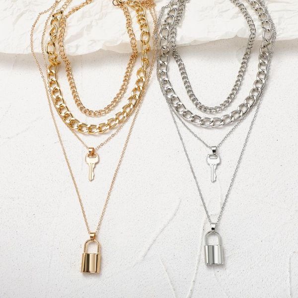 pendant necklaces 53628 summer necklace personality trend thick chain creative key lock four layer, Silver
pendant necklaces 53628 summer necklace personality trend thick chain creative key lock four layer, Silver