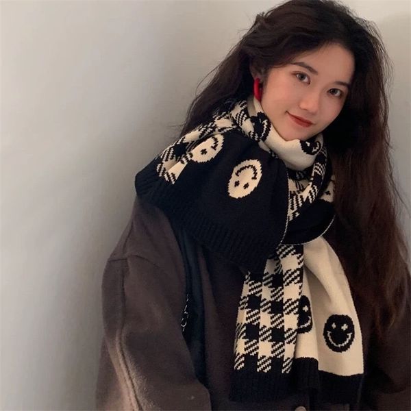 double sided smiling face scarf women thickened warm korean version versatile winter wool knitting cute fashion bib man, Blue;black
double sided smiling face scarf women thickened warm korean version versatile winter wool knitting cute fashion bib man, Blue;black