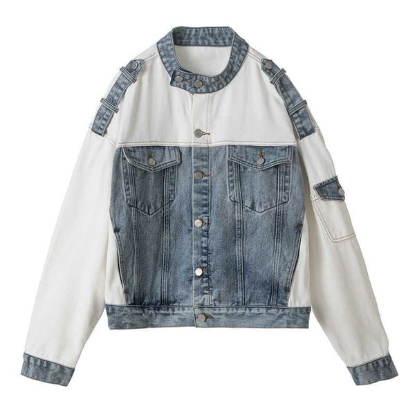 perhaps u women blue denim jacket hit color pocket long sleeves jean stand collar loose c0173 210529, Black;brown
perhaps u women blue denim jacket hit color pocket long sleeves jean stand collar loose c0173 210529, Black;brown