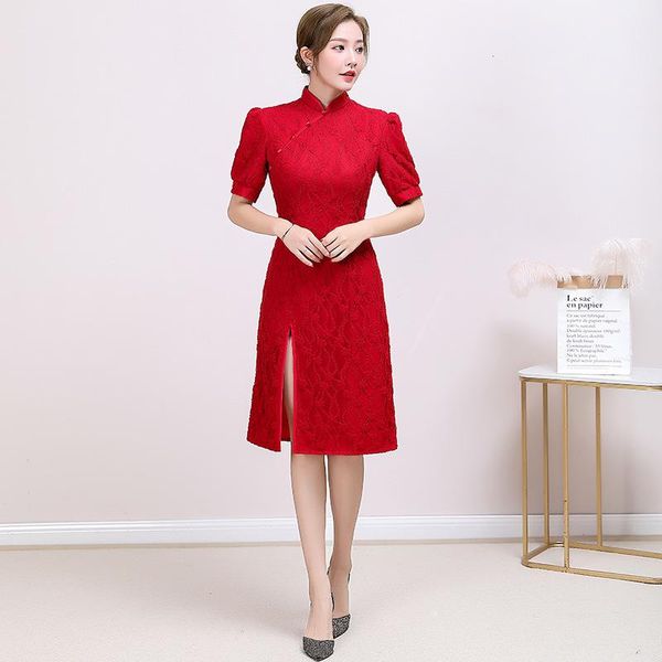 slim bride wedding party straight dresses summer lace mid-length qipao chinese dress split formal prom gown vestidos ethnic clothing, Red
slim bride wedding party straight dresses summer lace mid-length qipao chinese dress split formal prom gown vestidos ethnic clothing, Red