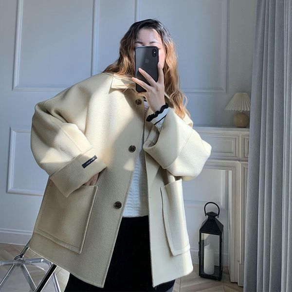 women's wool & blends xiuye autumn winter design lapel large pocket double faced woolen coat short for women nkz0, Black
women's wool & blends xiuye autumn winter design lapel large pocket double faced woolen coat short for women nkz0, Black