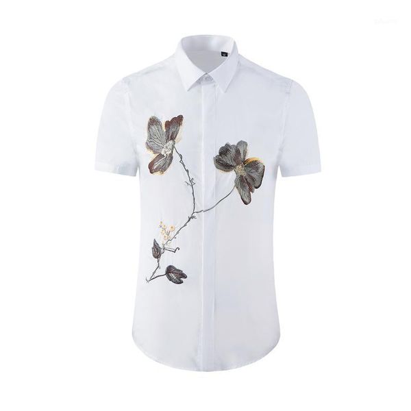 men's casual shirts white mens luxury flower embroidery short sleeve dress slim male camisa masculina 3xl, White;black
men's casual shirts white mens luxury flower embroidery short sleeve dress slim male camisa masculina 3xl, White;black