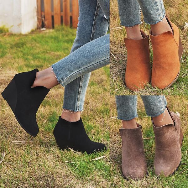 women's fashion round head scrub shoes ladies winter warm wedge heel zipper ankle boots solid color leopard printed dress, Black
women's fashion round head scrub shoes ladies winter warm wedge heel zipper ankle boots solid color leopard printed dress, Black