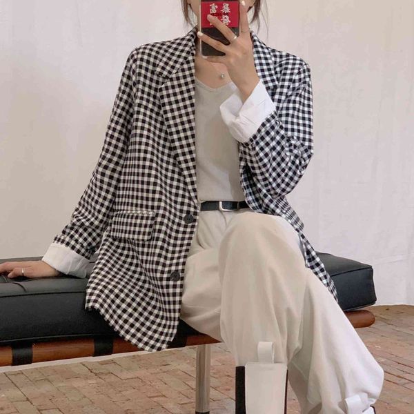 ol plaid stylish chic vintage all match jackets blazers outwear coats streetwear loose korean large size brief 210421, White;black
ol plaid stylish chic vintage all match jackets blazers outwear coats streetwear loose korean large size brief 210421, White;black