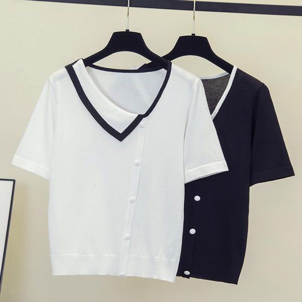 women's sweaters -4xl women plus size ice silk kinttingt-shirt thin sweater pullover 2021 summer short sleeve button oversized basic, White;black
women's sweaters -4xl women plus size ice silk kinttingt-shirt thin sweater pullover 2021 summer short sleeve button oversized basic, White;black