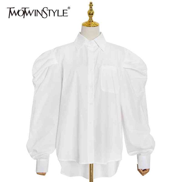 white loose shirt for women lapel puff sleeve minimalist solid casual blouse female fall fashion clothing 210524
white loose shirt for women lapel puff sleeve minimalist solid casual blouse female fall fashion clothing 210524