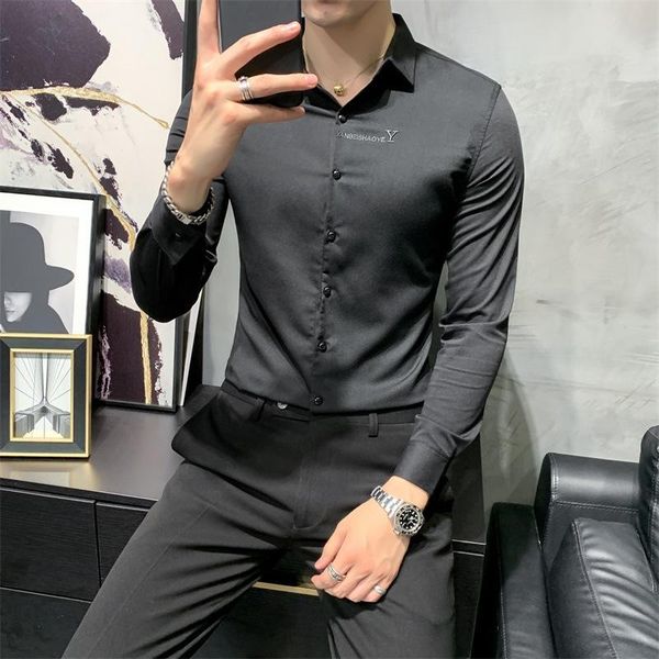 men's casual shirts dress british style autumn men long sleeve shirt social club suits solid color big embroidery slim black, White;black
men's casual shirts dress british style autumn men long sleeve shirt social club suits solid color big embroidery slim black, White;black