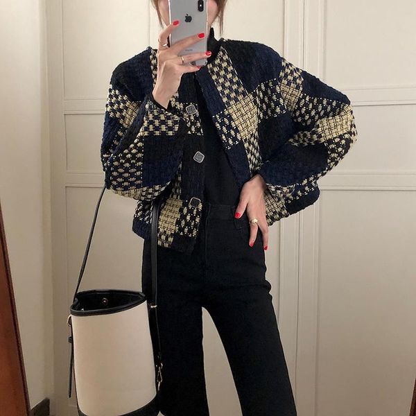 women's jackets chic tweed contrast plaid short coat for 2021 korean jacket trend, Black;brown
women's jackets chic tweed contrast plaid short coat for 2021 korean jacket trend, Black;brown