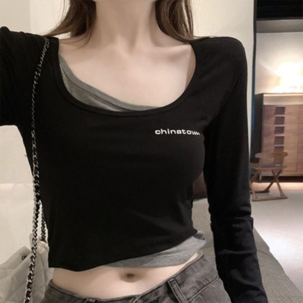 women's t-shirt zogaa t-shirts women fake two-piece design tight-fitting bottoming shirt female korean style long-sleeved short ins chi, White
women's t-shirt zogaa t-shirts women fake two-piece design tight-fitting bottoming shirt female korean style long-sleeved short ins chi, White