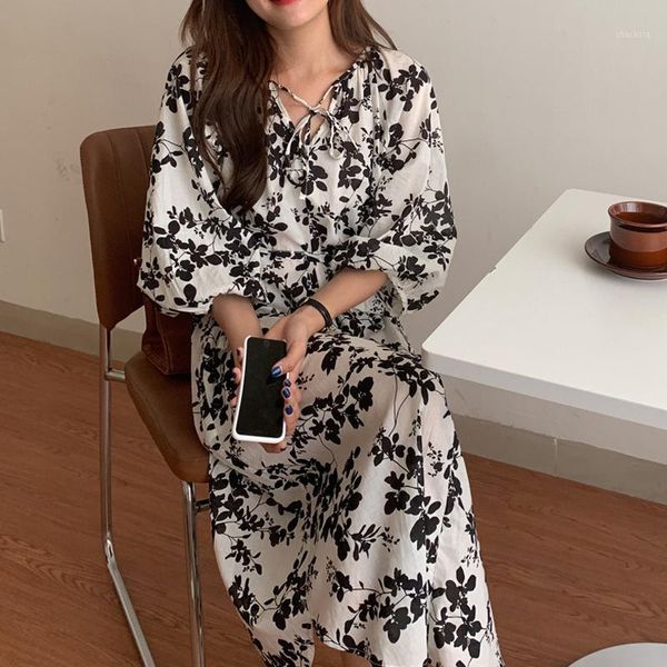 black white dress loose long vintage floral print maxi women boho three quarter sleeve v collar casual dresses 100f, Black;gray
black white dress loose long vintage floral print maxi women boho three quarter sleeve v collar casual dresses 100f, Black;gray