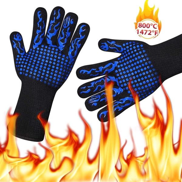 fkg4 high temperature fingerless gloves resistant 500 800 degree bbq flame retardant microwave mittens barbecue barbecueinsulation microwav, Blue;gray