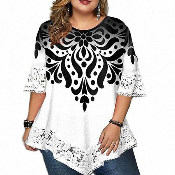 women's plus size blouse color gradient lace 3/4 length sleeve crewneck streetwear festival daily weekend polyester fall summer white, Black
women's plus size blouse color gradient lace 3/4 length sleeve crewneck streetwear festival daily weekend polyester fall summer white, Black