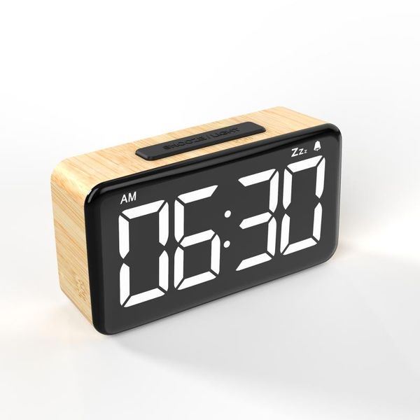 

other clocks & accessories electronic small modern desk table clock wood grain smart digital led alarm with snooze 12/24h format selection