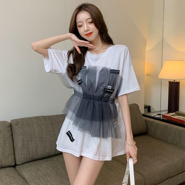 women's t-shirt designer fake two pieces mesh stitching short sleeved women summer 2021 streetwear loose casual female, White
women's t-shirt designer fake two pieces mesh stitching short sleeved women summer 2021 streetwear loose casual female, White