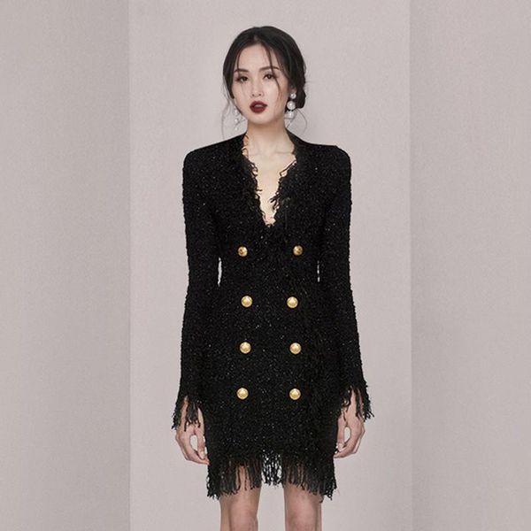 casual dresses 2021 autumn winter design v-neck double breasted tweed slim straight tassel dress, Black;gray
casual dresses 2021 autumn winter design v-neck double breasted tweed slim straight tassel dress, Black;gray