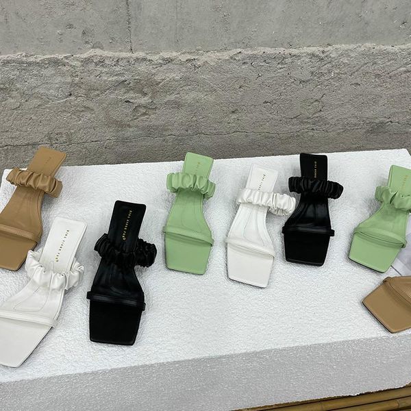 pleated one strap kitten heel mules slippers women square open toe elegant slides brand design shoes, Black
pleated one strap kitten heel mules slippers women square open toe elegant slides brand design shoes, Black