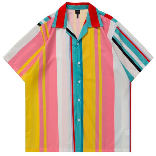 men's casual shirts japanese streetwear summer hawaiian men colorful stripe spliced hip hop shirt tees beach short sleeve cardigan, White;black
men's casual shirts japanese streetwear summer hawaiian men colorful stripe spliced hip hop shirt tees beach short sleeve cardigan, White;black