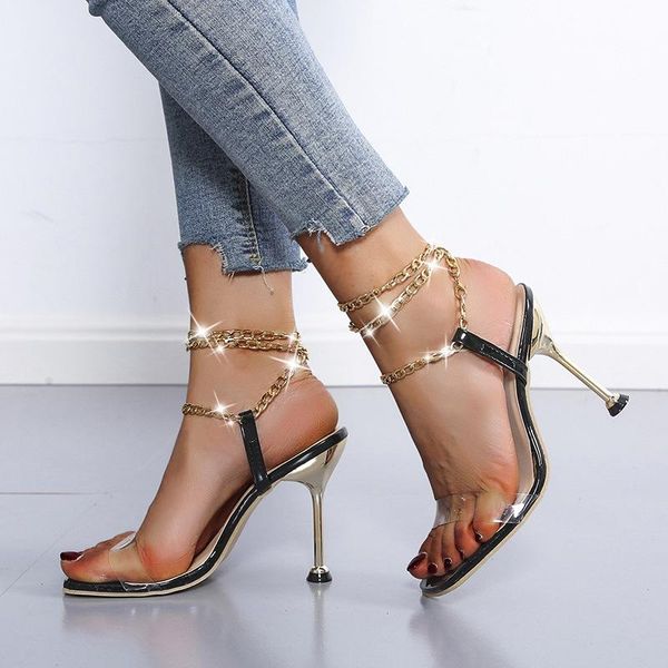 dress shoes fashion metal chain high heels sandals summer casual transparent peep toe women party stiletto, Black
dress shoes fashion metal chain high heels sandals summer casual transparent peep toe women party stiletto, Black