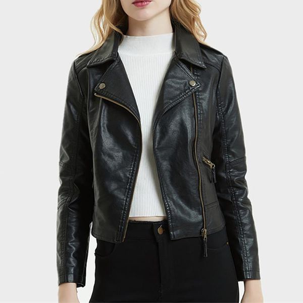 women's leather & faux spring and autumn coat short slim lapel pu motorcycle jacket high quality, Black
women's leather & faux spring and autumn coat short slim lapel pu motorcycle jacket high quality, Black